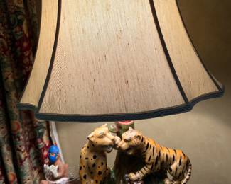 Figural Tiger + Leopard lamp (Shades Plus)