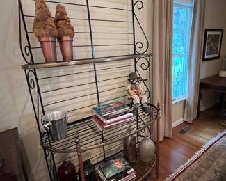 Wrought iron, brass and copper Etagere with fleur de lis design