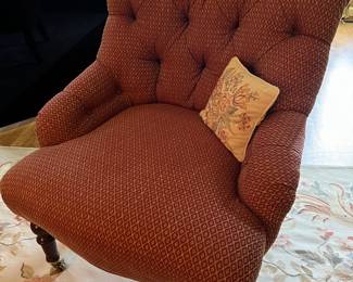 Tufted back roll arm upholstered chair from Persnickety, New Canaan