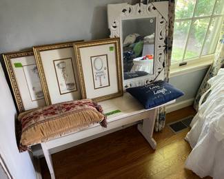 Vintage Bathroom pix, New Mirror, Pillows