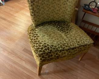 upholstered chair in beautiful olive-green leaf pattern