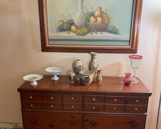 Early American dresser and decorative items