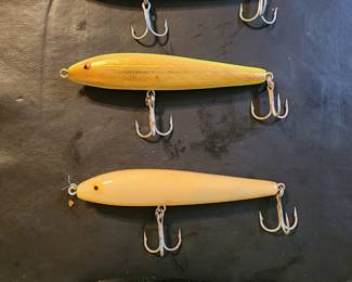 Vintage fishing lures - Cotton Cordell jointed red-fin, Rebel Jumping Minnows