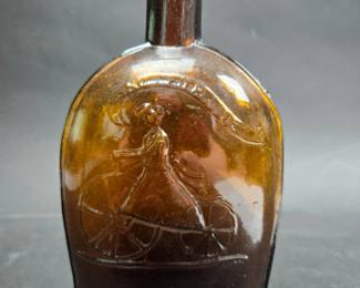 Girl On A Bicycle And "Not For Joe" -1860-1875 - Applied Mouth Some Texture- Smooth Base - Amber - 