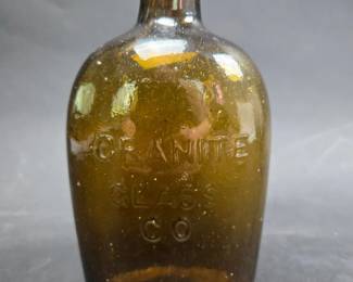 Granite Glass Co Stoddard NH Lettered Flask 1850-1860 Amber Rough Pontil GXV-7 