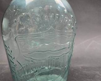 "waterford" Above Clasped Hands On Shield With Dove - Quart - Smooth Pontil GXII-1 Aqua - 9 In