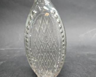 Clear Flask / Bottle With Crosses And Grapes And Diamond And Dots 6.5 In Raised Pointil But Does Stand 