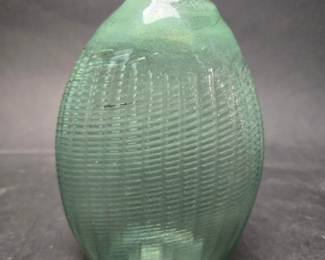 Pitkin Type Flask Ribbed And Swirled Probably Midwest 1820-30 Green Sheared Mouth - Chip Shown 