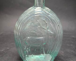 Stag And Good Game Willow Tree Pictorial Flask 1836-1847 Coffin And Hay Mfg, New Jersey 