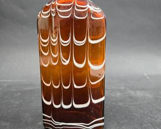 French Or Swiss Late 1800's Brown Glass Bottle With White Threads Faceted Good Condition For Age 