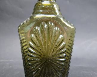 	Starburst Flask Probably Coventry Glass Works, CT 1814-1830 Med Olive Pontil Scar 7.5 Inches 