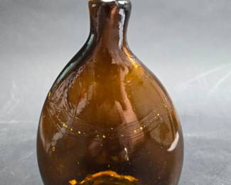 	Early American Pocket Flask Thinner At The Top - Six Inches Over All - Bubble On Inner Lip Rough Pontil 