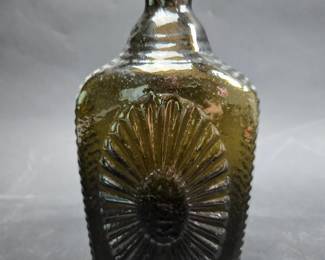 Amber Starburst Bottle - 7.5 Inches Tall - Embossed Keen And PW- Keene-Marlboro-Street Glassworks, NH 