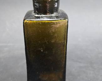 Amber / Olive Square Bottle With Applied Neck Rough Pontil About 5 Inches Probably 1850's 