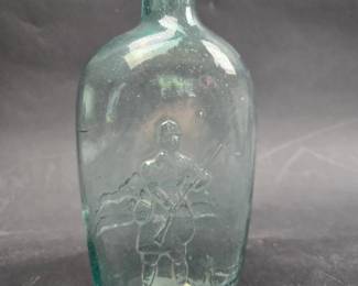 Aqua Huntsman / Hunter And Dogs Pint Flask - 8 In - Flea Bites On Lip Early American, GVIII-7