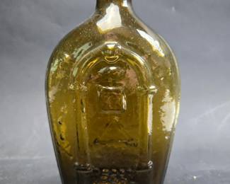 	Masonic Eagle Pictorial Historical Flask - Rough Pontil - Keene Marlboro St Glassworks - NH - Amber 	