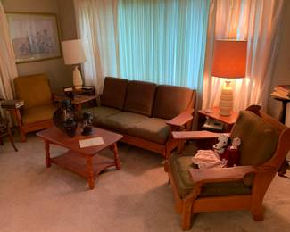 Living Room 
Maple sofa & chairs, coffee table, & end tables, MCM lamps