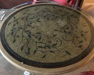 Mosaic metal table with glass top