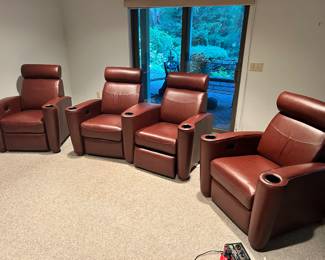 Electric reclining home theater leather chairs and loveseat 