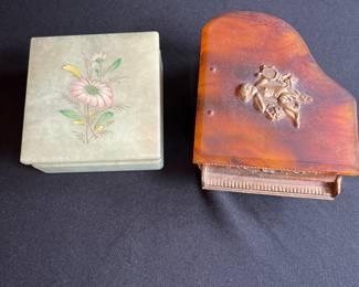 Italian alabaster trinket box and bakelite piano music box