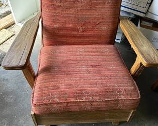 Vintage Brandt Ranch Oak furniture: two rocker lounge chairs, three ottomans/game tables, 3-cushion sofa, loveseat