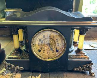 Antique Seth Thomas adamantine black mantel clock circa 1900 all original; 8 hour