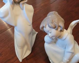 Lladro #4959 Mime Angel figurine & #4961 Dreaming Angel figurine