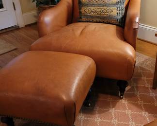 Ethan Allen leather club chair and ottoman
