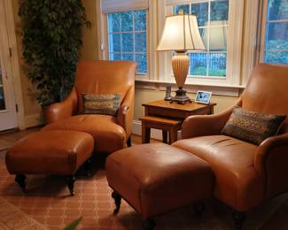 Ethan Allen leather club chairs with ottoman