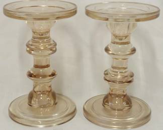 79 - Pr Glass Candleholders 7"
