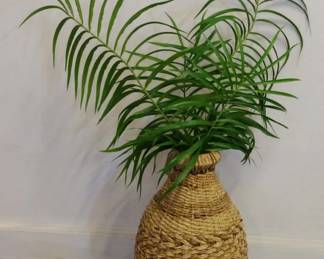 33 - Woven Abaca Vase with Greenery vase size 21.5 x 12
