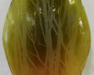 17 - Green and Yellow Etched Glass Piece 23"
