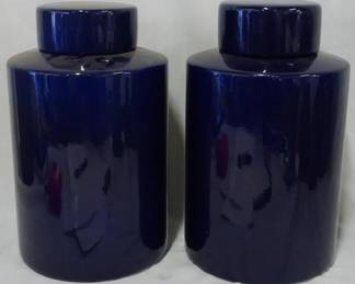 77 - Pr Lidded Blue Ginger Jars 10.5"
