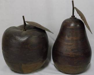 129 - Wood and Metal Apple and Pear Decor 11"
