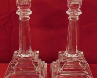 136 - Pr Glass Candleholders 8"
