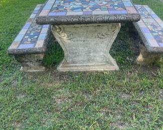 Cement and tile vintage Miami outdoor table. Very heavy. Collectible. Needs work $100