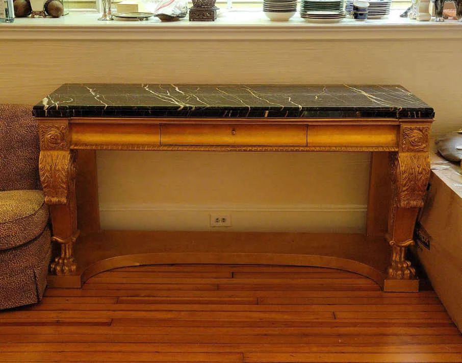 01 Large Gold Leaf Marble Top Table Henredon