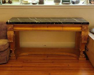 01 Large Gold Leaf Marble Top Table Henredon