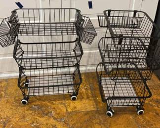 Black Rolling Storage Carts With Detachable Baskets