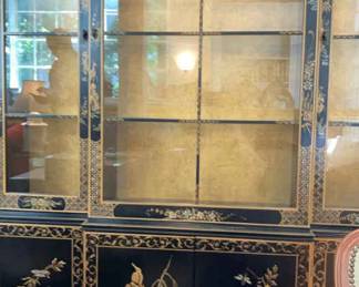 Asian Style Narrow Space Saving China Cabinet With Working Light