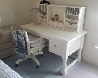 Desk, chair, storage cubby