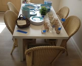 Dining set seats 6. Coastal tableware & art