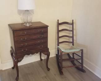 4-drawer chest; rocking chair
