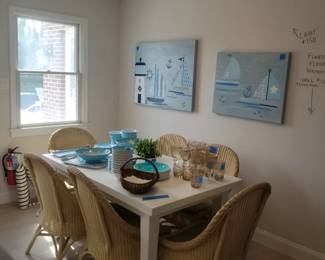 Dining set seats 6. Coastal tableware & art