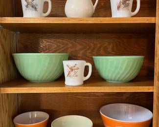 Fire King Jadeite bowls, Pyrex “Autumn Harvest” bowls