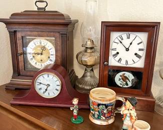 Howard Miller,  Bulova and antique Seth Thomas mantle clocks