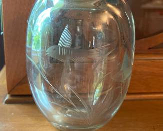 Stromberg Etched Fish little Vase