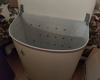 Mid century modern metal hamper with Greek key