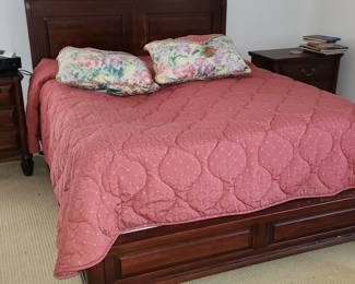 King bedroom set" King bed w/ wood head/footboards and side rails w/ Sleep Number mattress, 2 night tables and large dresser. 