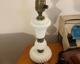 Milk glass hobnail boudoir lamp set